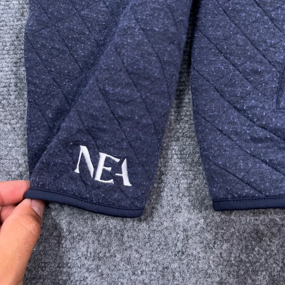 Marine Layer Quilted Quarter Zip Pullover Men Large NEA Graphic Navy Blue Preppy